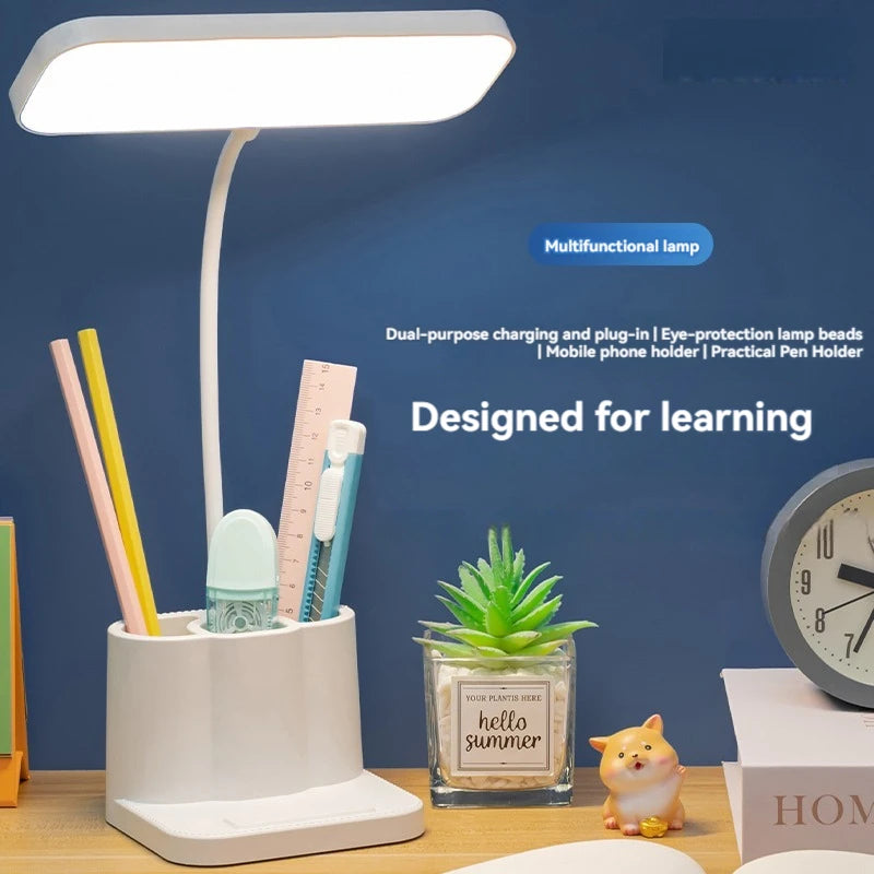 Desk Organizer Lamp, Dimmable Study Light with Pen Holders, Reading Lamp for Students Homework, Dorm Bedroom