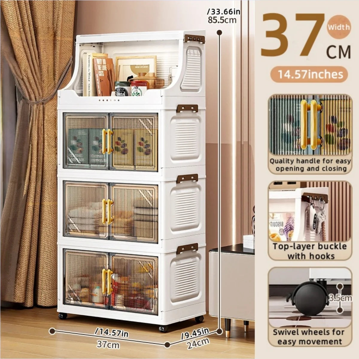 Foldable Double-Door Storage Cabinet,Large Capacity Space-Saving Mobile Organizer for Bedroom&Living Room（Clothes, Toys&Snacks）