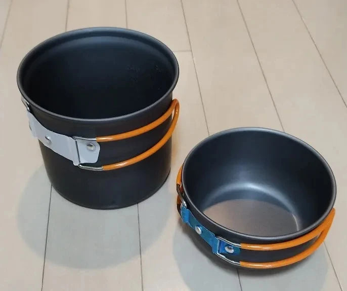 Outdoor camping pot set, made of hard aluminum alloy material, portable, 1-2 person picnic folding stove cookware set