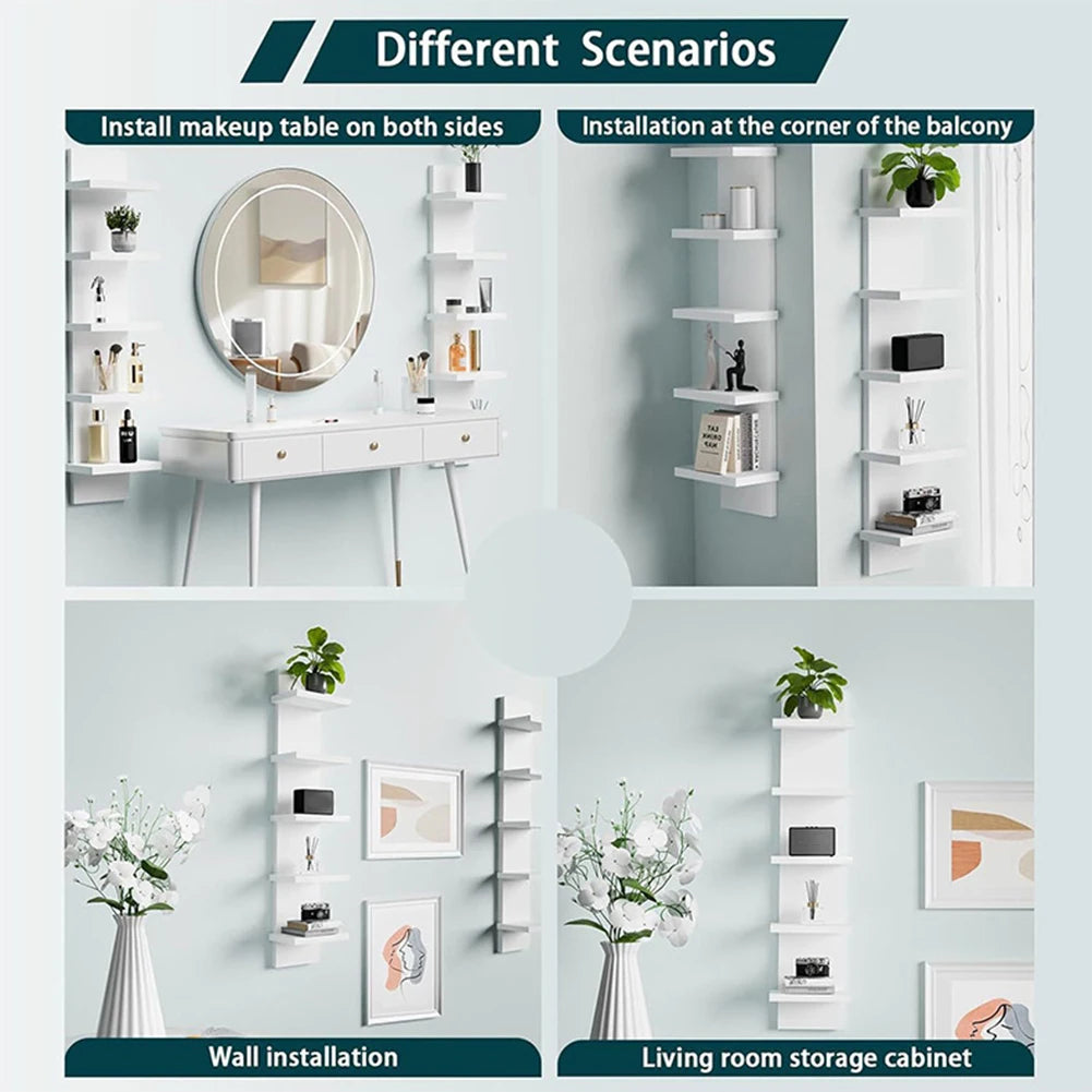 5 Tier Wall-Mounted Bookshelf Floating Shelves Wood Shelf Decor for Bathroom Storage Rack Thick Wall Kitchen Bookshelf Organizer