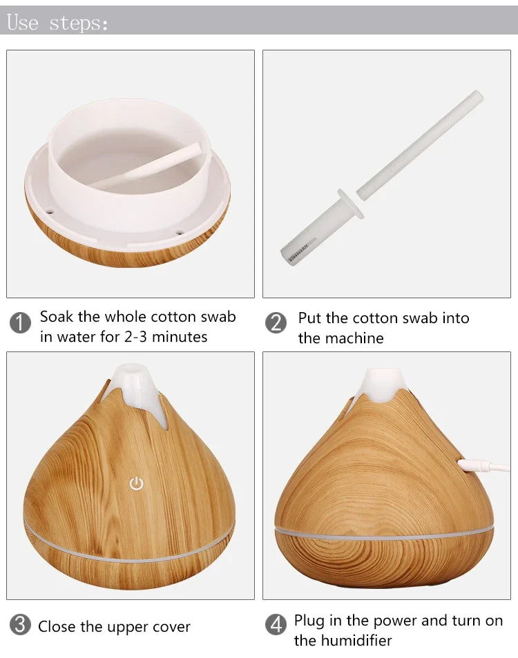 Aromatherapy Essential Oil Diffuser 350ML Wood Grain Remote Control Ultrasonic Air Humidifier Cool with 7 Color LED Light