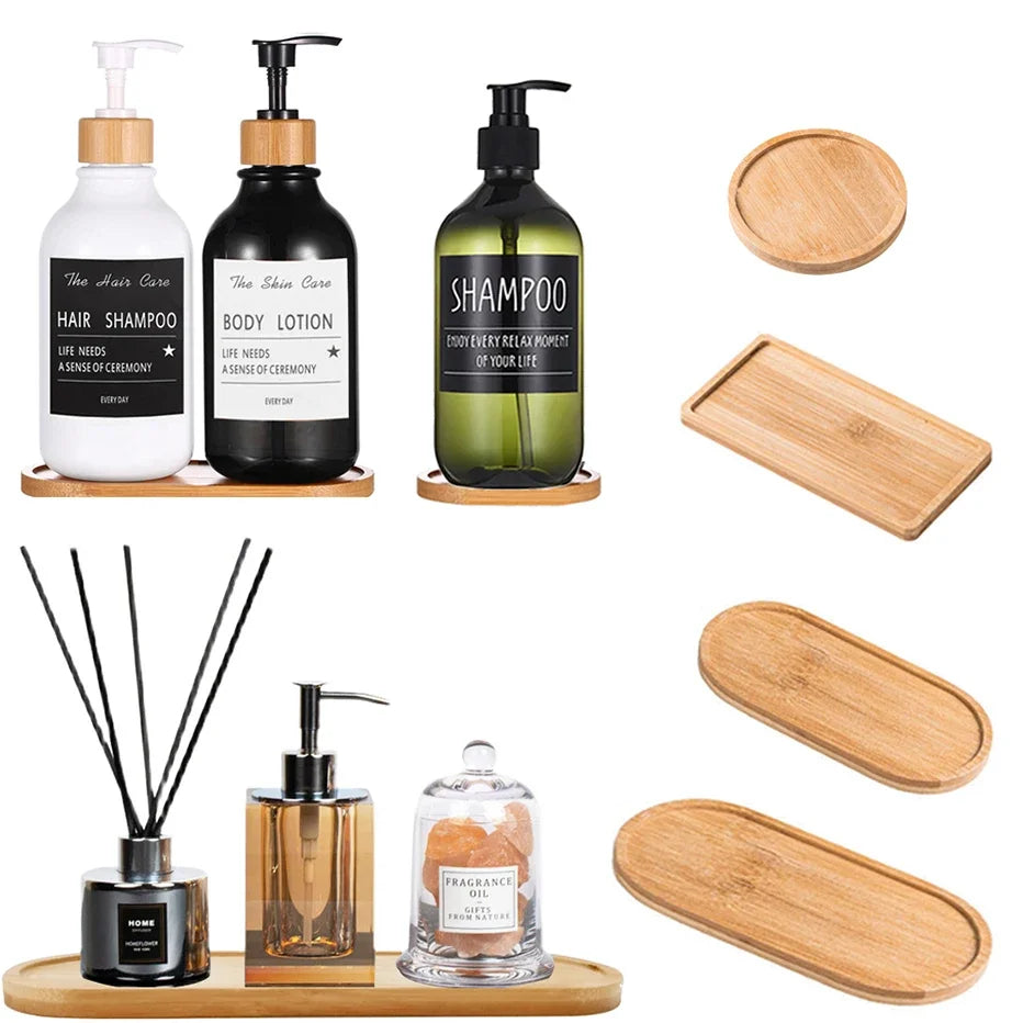 Bamboo Storage Tray Wooden Bathroom Organizer for Shampoo Body Wash and Toiletries Multi-Function Countertop Bath Accessories