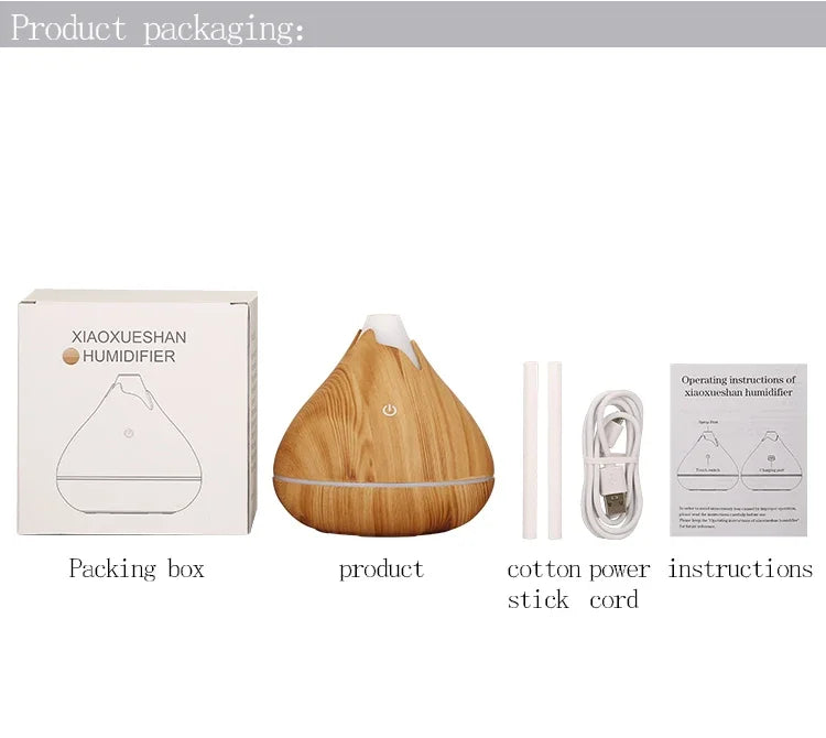 Aromatherapy Essential Oil Diffuser 350ML Wood Grain Remote Control Ultrasonic Air Humidifier Cool with 7 Color LED Light