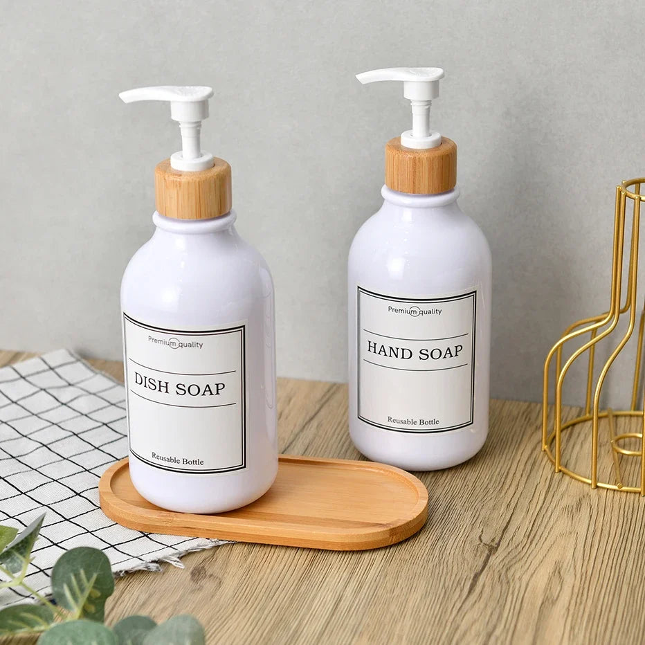 Bamboo Storage Tray Wooden Bathroom Organizer for Shampoo Body Wash and Toiletries Multi-Function Countertop Bath Accessories