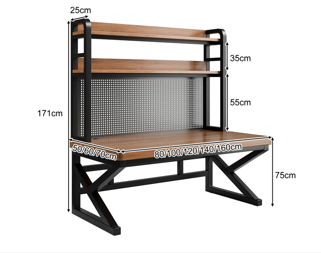 Solid wood computer desk, bedroom, home desktop gaming desk, student learning desk, perforated board desk, bookshelf integrated