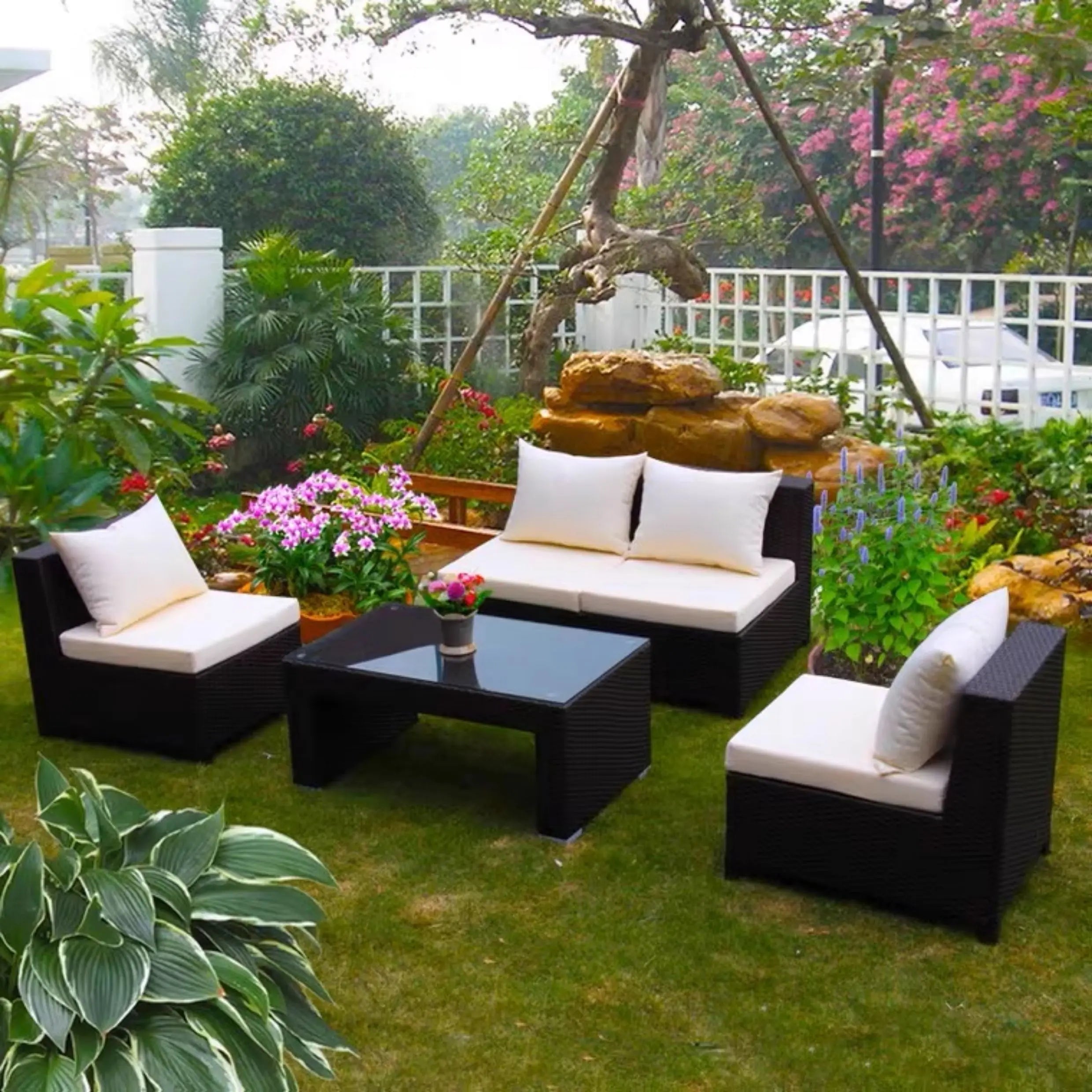 Outdoor Rattan Garden Furniture Sets Sofa Modern Luxury Metal Garden Furniture Sets Storage Table Conjunto Trendy Furniture