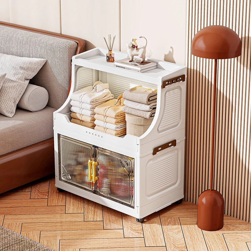 Foldable Double-Door Storage Cabinet,Large Capacity Space-Saving Mobile Organizer for Bedroom&Living Room（Clothes, Toys&Snacks）