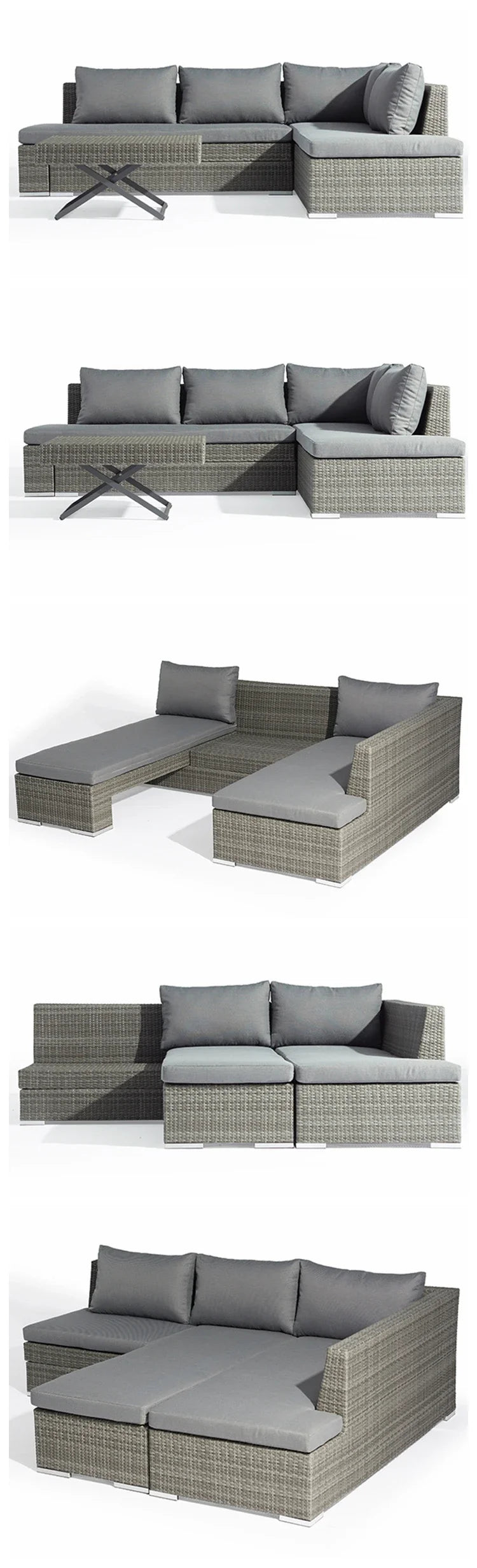 Modern Design 3-Pcs Outdoor Furniture Set Used Resin Wicker Sofa and Side Table with Metal Frame for Corner Patio