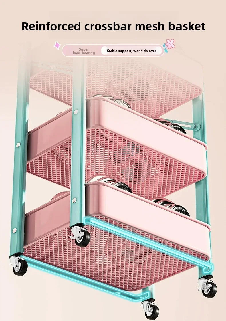 Foldable Multi Tier Rolling Trolley Organizer Cart Kitchen Home Bedroom Books Snacks Portable Storage Cart Wheels Furniture