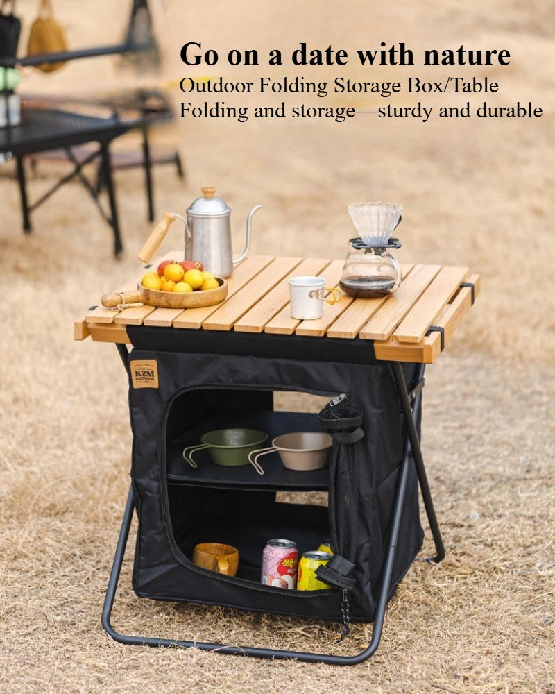 Outdoor Foldable Storage Cabinet: Multifunctional Solid Wood Table Cabinet-Portable, Large-Capacity,2-in-1 Table-Outdoor Camping