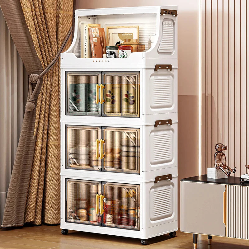 Foldable Double-Door Storage Cabinet,Large Capacity Space-Saving Mobile Organizer for Bedroom&Living Room（Clothes, Toys&Snacks）