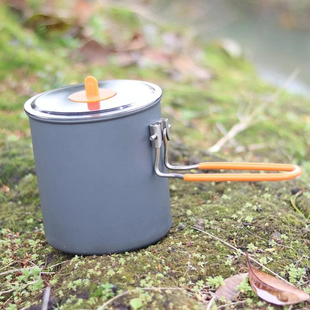 Outdoor Tableware Set - 1L Camping Cooking Pot Set with Folding Handle - Portable Camping Pot Set for Picnic and Hiking Travel