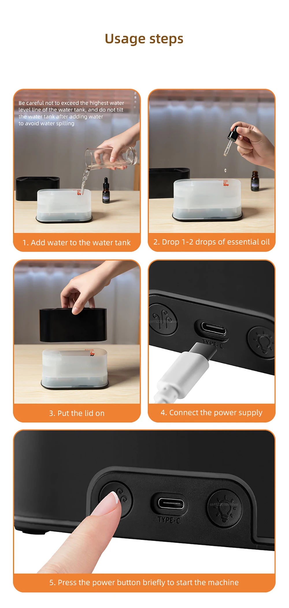 Aroma Humidifier Flame Essential Oils Diffuser Air Humidifier for Home Bedroom Mini Air Fragrance Diffuser with LED Night Light